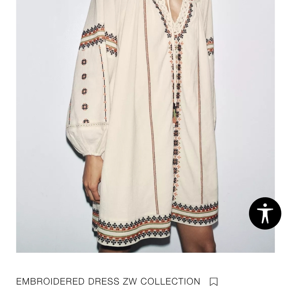 Zara Beige Embroidered Long Sleeve Dress - Picture 5 of 16